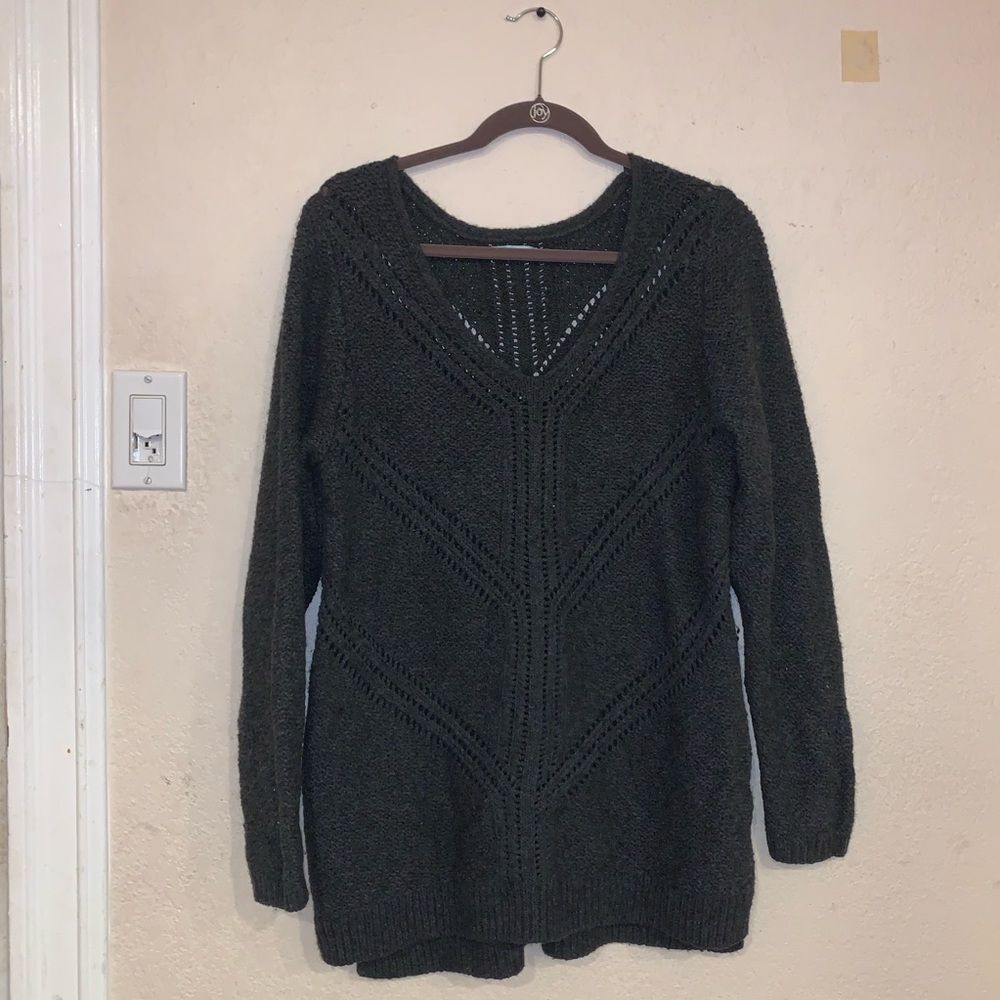 Dark Grey V-Neck Knitted Sweater